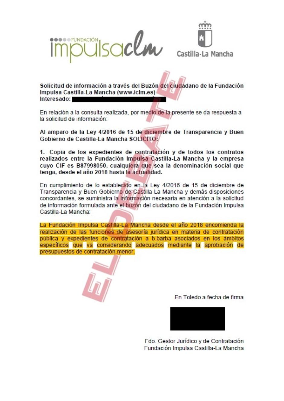Acta de la adjudicación del concierto por la Fundación Impulsa y formalización del contrato de Valdepeñas
