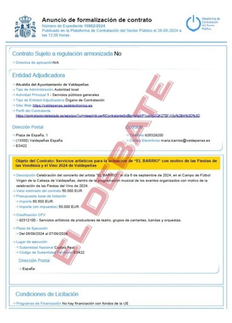 Acta de la adjudicación del concierto por la Fundación Impulsa y formalización del contrato de Valdepeñas