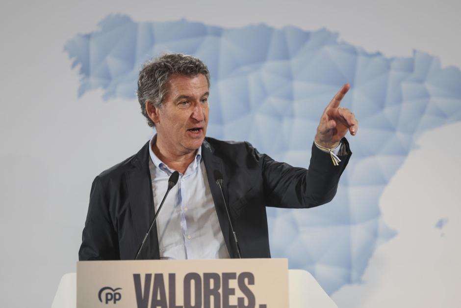El presidente del PP, Alberto Núñez Feijóo, durante un acto político en Bilbao