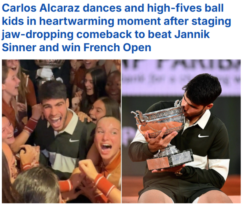 Daily Mail rescata el entrañable momento de Carlos celebrando su quinto Grand Slam con los recogepelotas