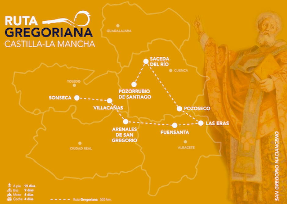 La forma de báculo que traza la Ruta Gregoriana en su recorrido
