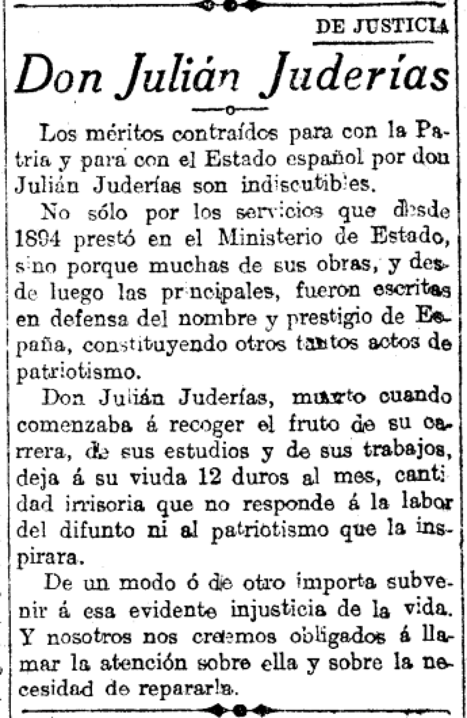 Inicio de la campaña económica de El Debate a favor de la familia de Julián de Juderías