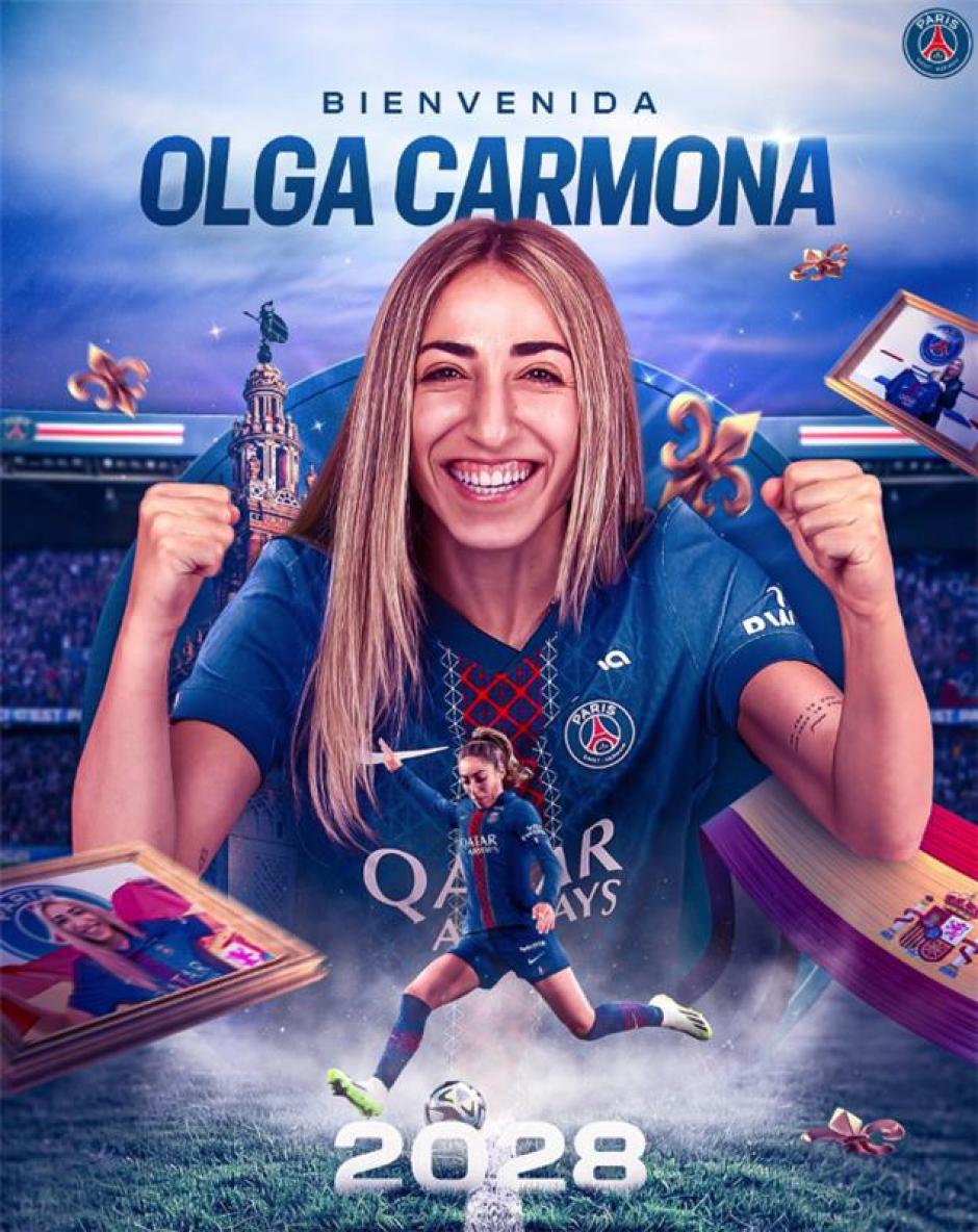 Montaje del PSG para anunciar el fichaje de Olga Carmona