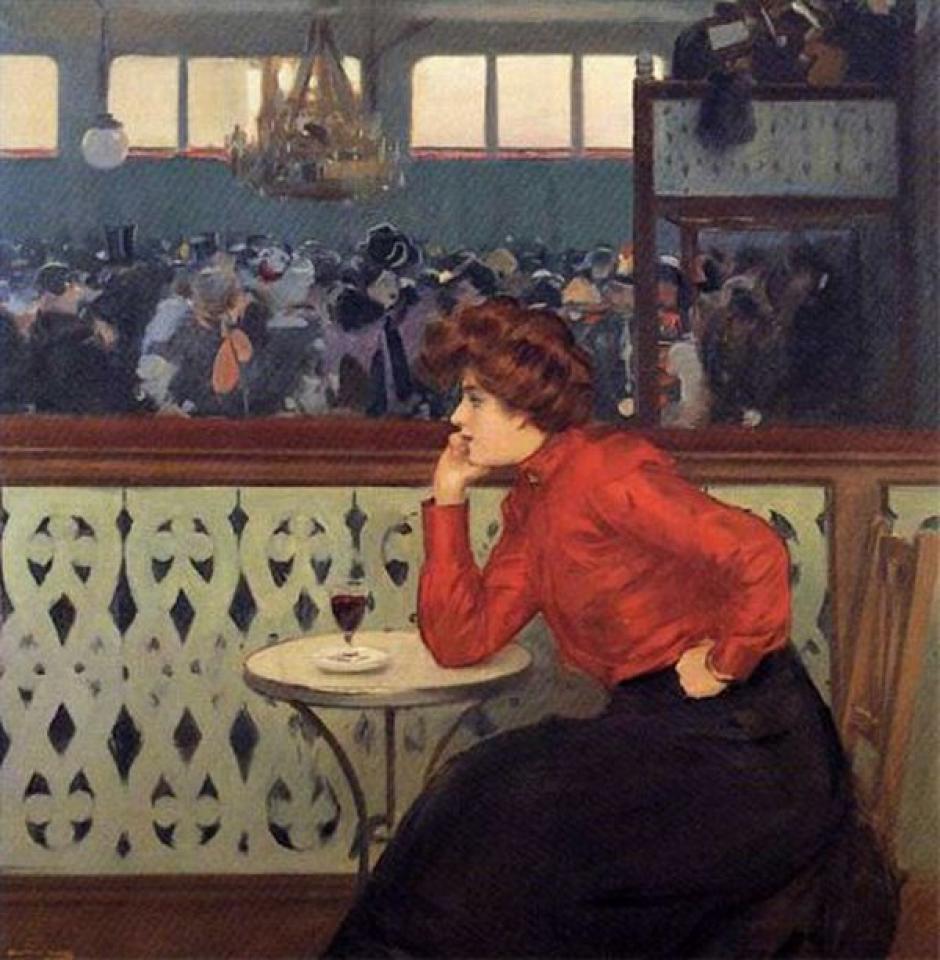 Uno de los doce cuadros de Ramon Casas en la Rotonda del Círculo del Liceo