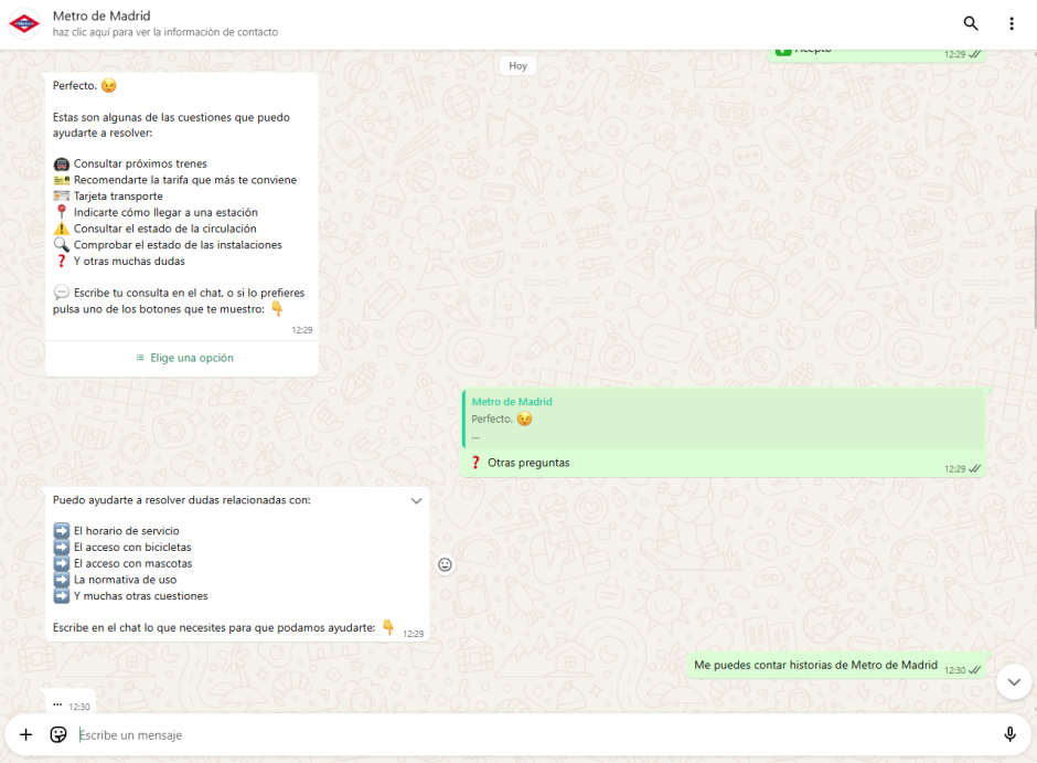 Nuevo canal de Whatsapp de Metro de Madrid
