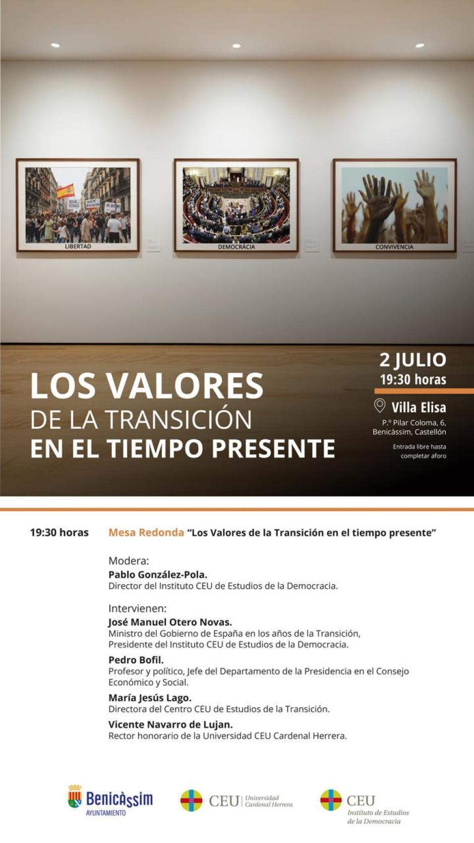Imagen del cartel de la mesa redonda sobre los Valores de la Transición del programa 'Testigo Directo'