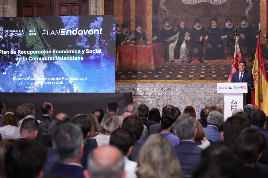 Imagen de Carlos Mazón durante la presentación del Plan para la Recuperación de Valencia