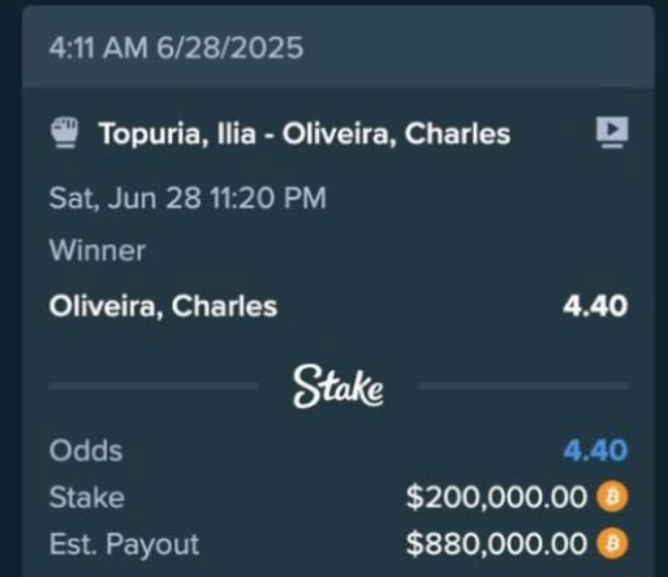 La apuesta de Drake a que ganaba Oliveira