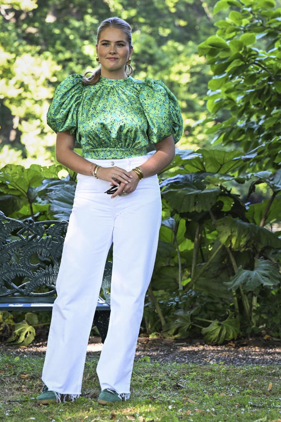 Princess Amalia during the traditional photo session of the royal family in the garden of Palace Huis ten Bosch, on June 30, 2025, in The Hague, Netherlands. Photo by Patrick van Emst/NL Beeld/Bruno Press/ABACAPRESS.COM