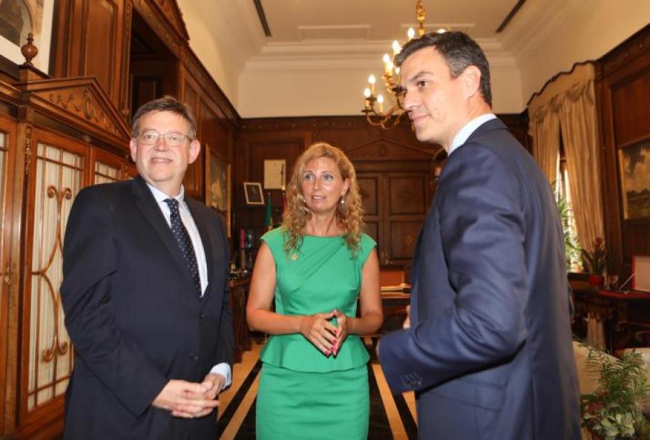 Imagen de archivo del encuentro entre Pedro Sánchez, la entonces alcaldesa de Castellón Amparo Marco y el expresidente de la Generalitat, Ximo Puig