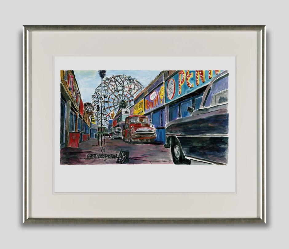 Bob Dylan es un pintor de vocación tardía. Su primera recopilación de obra pictórica se publicó en 1994 bajo el título Drawn Blank y entusiasmó a crítica y público. Algunos críticos entusiastas han comparado la obra de Dylan con la de Picasso o Cézanne. Dejando de lado las exageraciones, lo cierto es que la obra de Bob Dylan no es nada desdeñable. En la imagen, Amusement park alleyway, de 2016, por 7.933,95 euros.