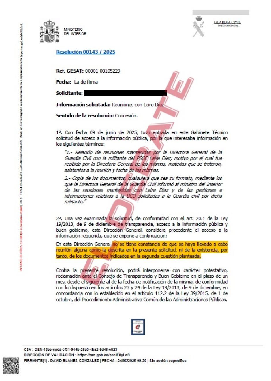 Resolución del Ministerio del Interior (105229) del 24 de junio