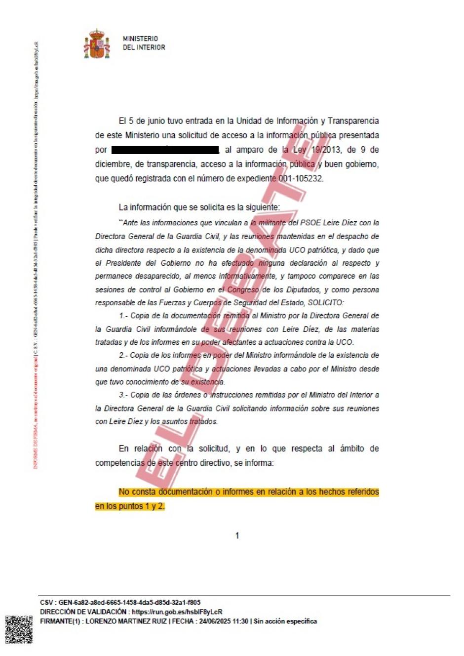 Resolución del Ministerio del Interior (105232) del 24 de junio