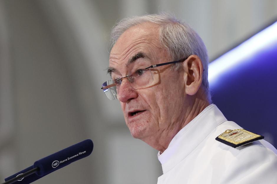 El almirante general Teodoro Esteban López Calderón, Jefe del Estado Mayor de la Defensa, durante un desayuno informativo celebrado este miércoles en Madrid
