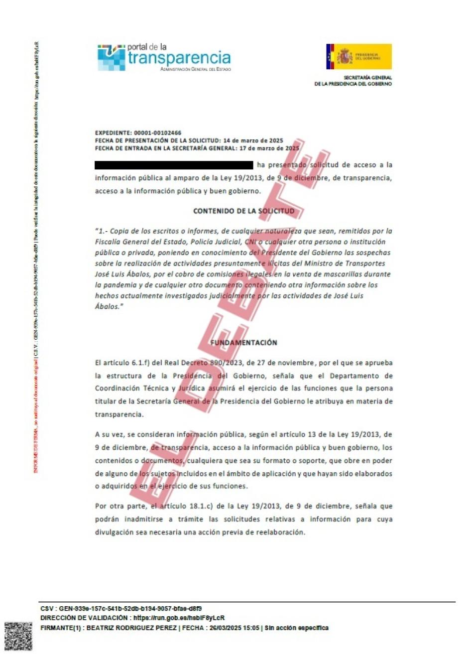 Resolución de Presidencia del Gobierno del 26 de marzo