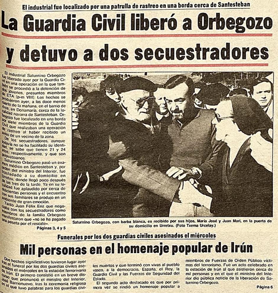 Liberación de Orbegozo en prensa de la época