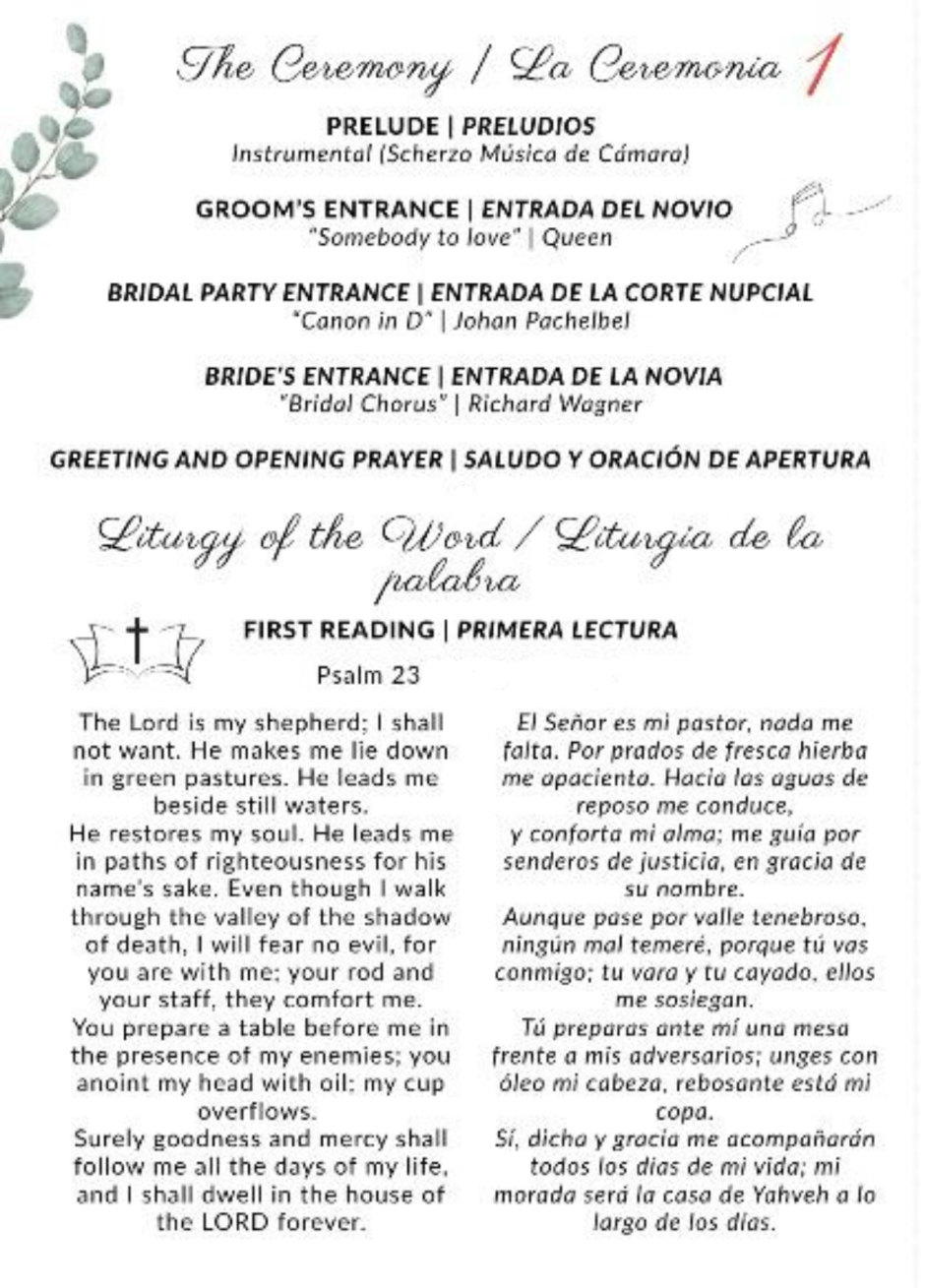 Libreto de la boda de Valladolid en español e inglés