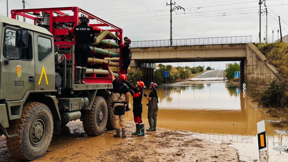La UME colaboró con eficacia en la riada provocada por una dana en Aragón