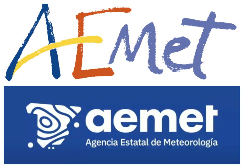 Arriba, el anterior logotipo de la Aemet con los colores de la bandera; abajo, el nuevo