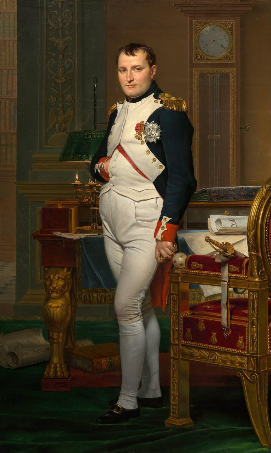 El Emperador Napoleón en Su Estudio en el Palacio de las Tullerías (1812), exhibiendo el gesto con la mano en el chaleco