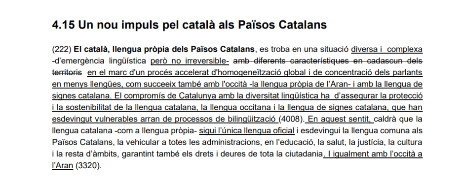 El párrafo de la ponencia política de ERC, ya con las enmiendas aplicadas