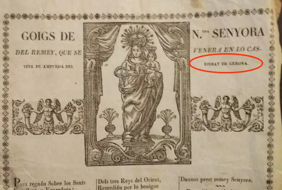 Unos gozos a la Virgen del obispado de Gerona, en catalán, donde se puede ver escrito "Gerona"