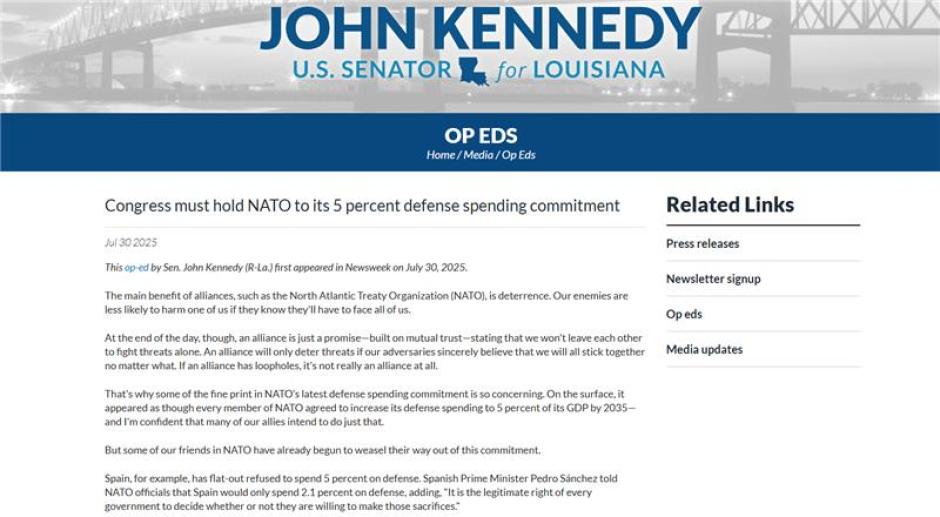 Imagen de la resolución encabezada por John Kennedy aludiendo al gasto en Defensa