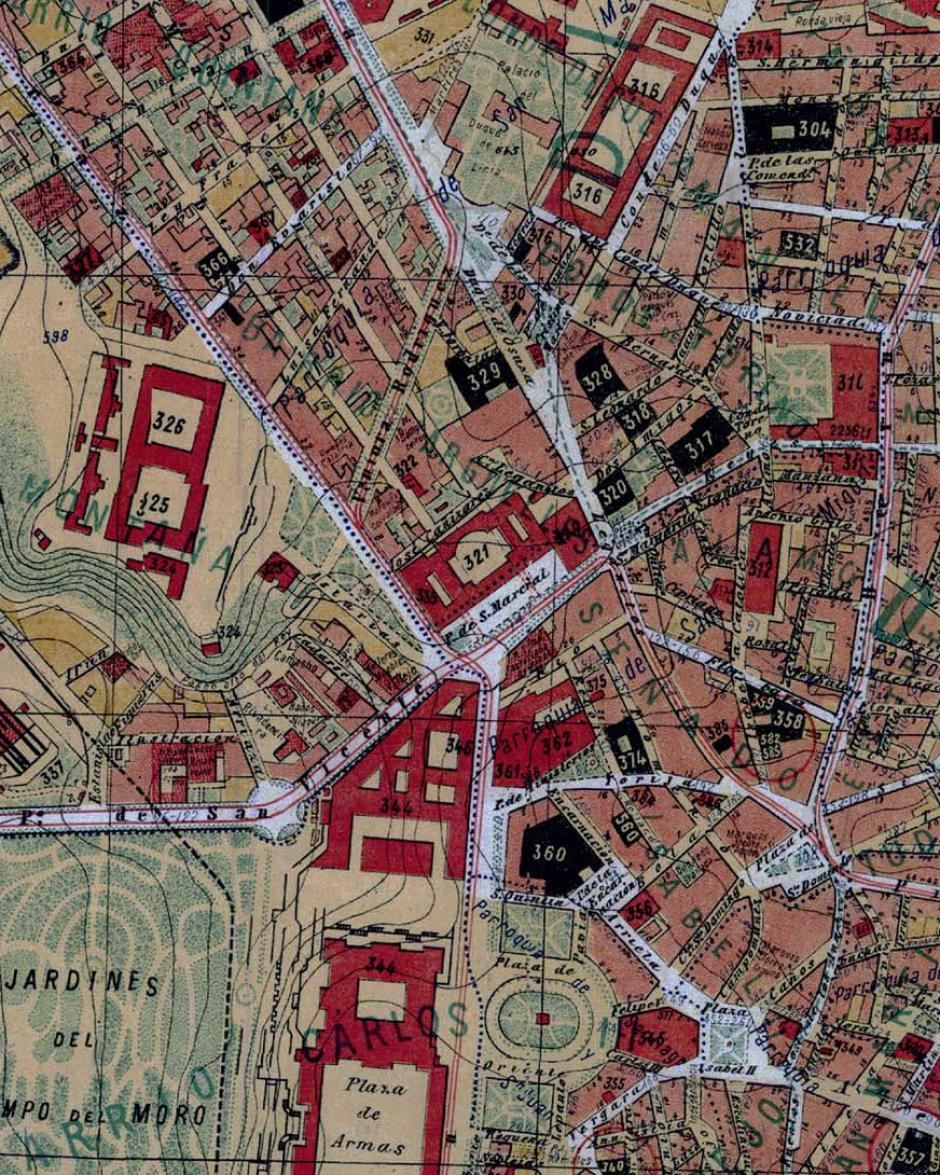 Plano en planta del Cuartel de San Gil y alrededores (1902)