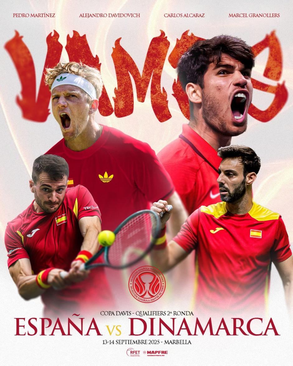 Carlos Alcaraz, Alejandro Davidovich, Marcel Granollers y Pedro Martínez representarán a España ante Dinamarca