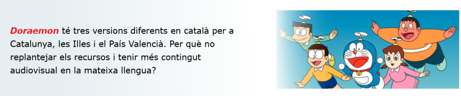 Imagen de Plataforma de la Llengua aludiendo al doblaje de la serie Doraemon
