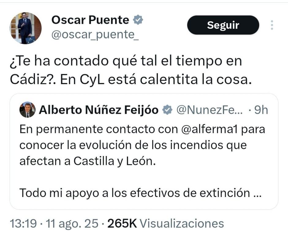 Tuit de Óscar Puente contra Feijóo