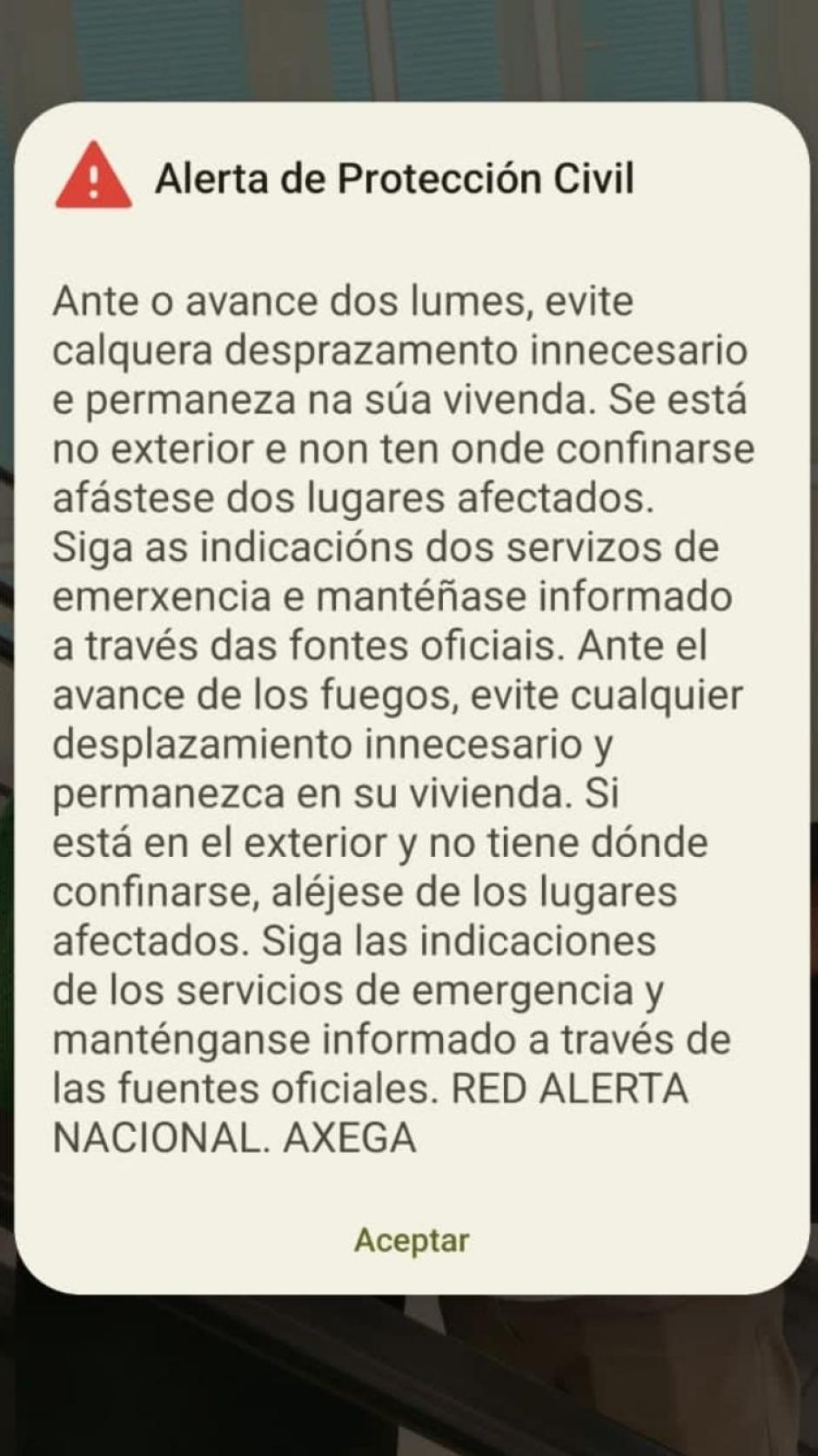 Mensaje de alerta a los móviles