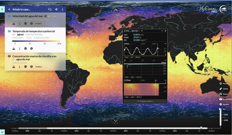 Imagen de la temperatura del mar mediterráneo a 29,4 grados
