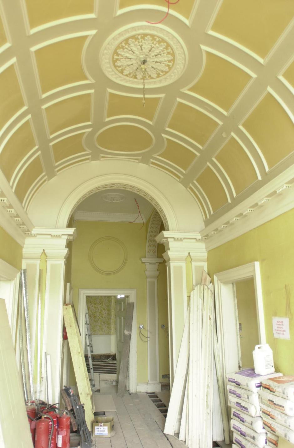 The staircase of the Grade II-listed Forest Lodge, in Windsor Great Park, Berkshire, a Georgian mansion once admired by both King George IV and King Edward VIII  which will soon be available for rent it was announced.   *...The 8 bedroomed house is currently undergoing   1.5 million restoration work to retain its fine period detail but will be ready for occupation in the autumn for   15,000 a month. It features original stonework, elaborate plaster cornices and ceiling decoration, exquisite marble fireplaces, Venetian windows and a half-barrel vaulted hallway ceiling and is worth an estimated   5.5 million.