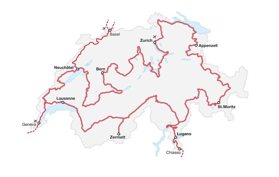 Mapa de la Gran Ruta Suiza