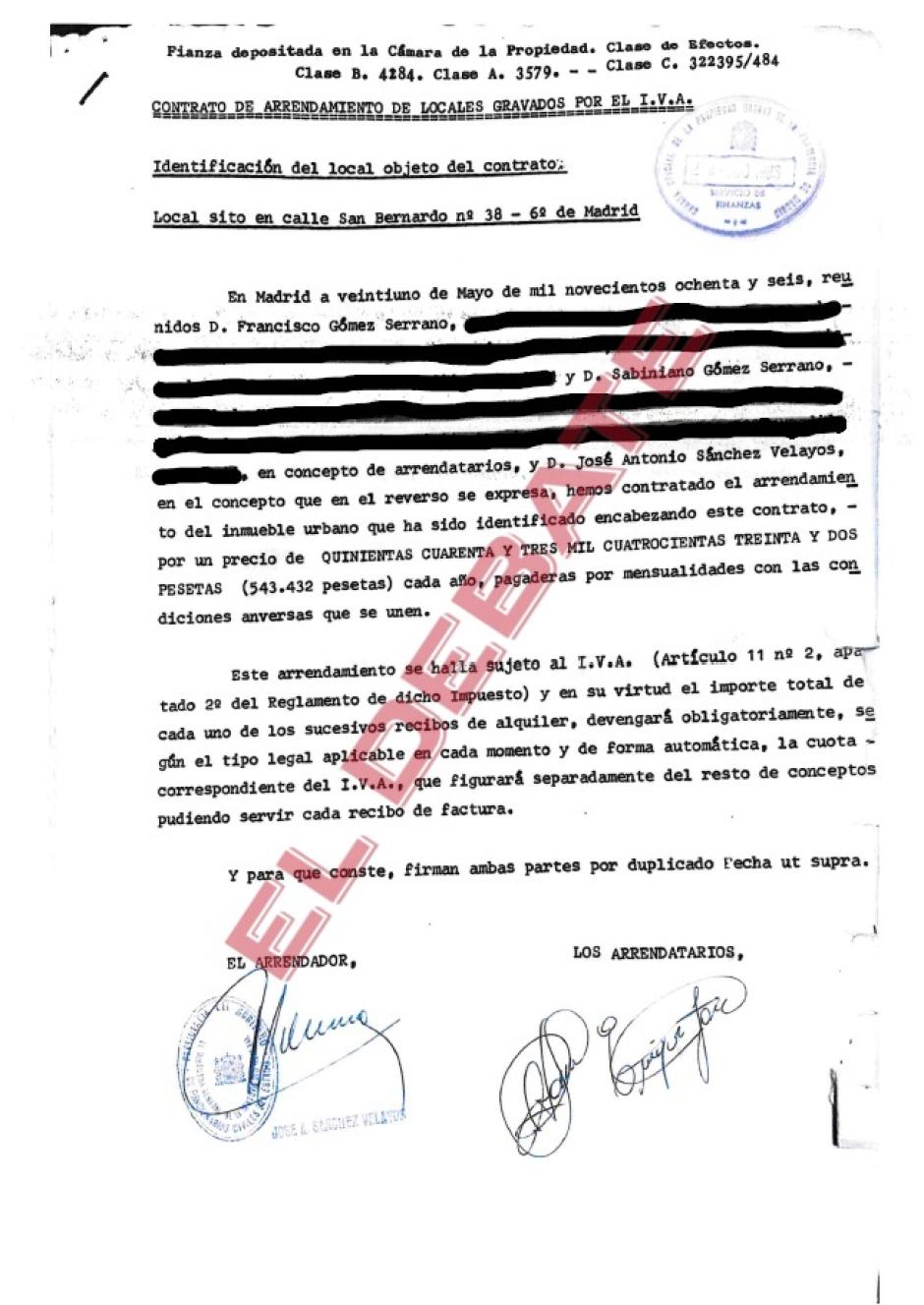 Contrato de arrendamiento del inmueble de la calle San Bernardo, 38 6ª planta