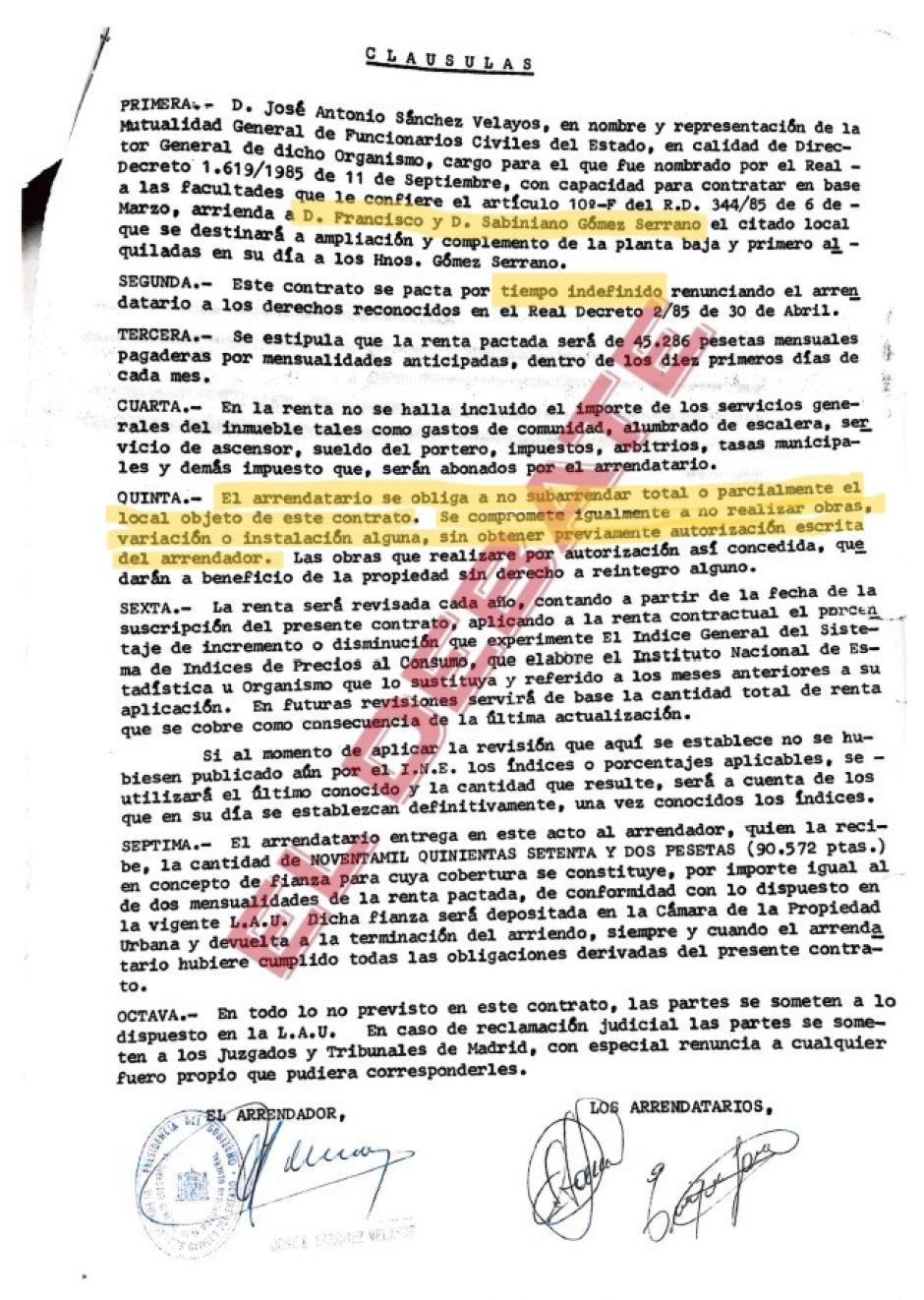 Contrato de arrendamiento del inmueble de la calle San Bernardo, 38 6ª planta