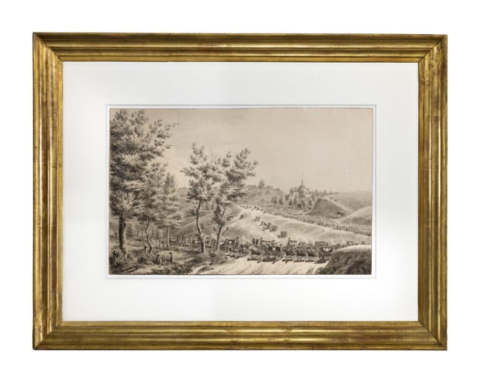 Dibujo de la Vista de la ermita y fiesta de San Isidro en Madrid