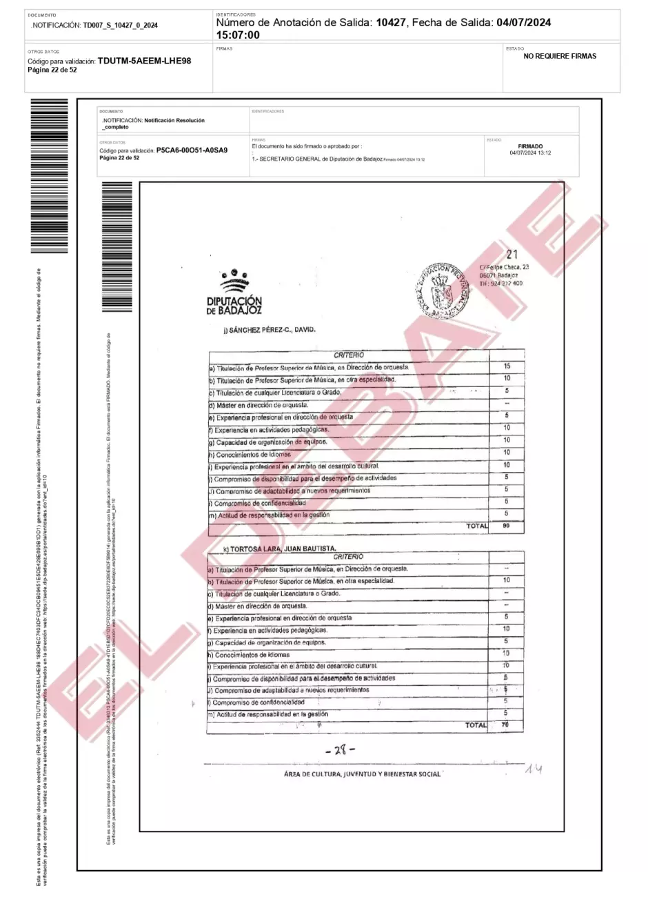 Documentos sobre la contratación de David Sánchez a los que ha accedido El Debate