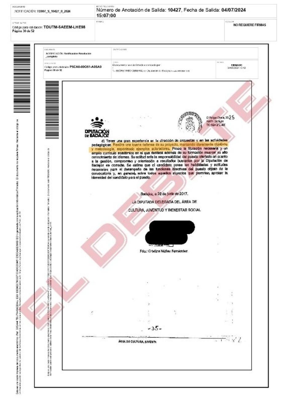 Documentos sobre la contratación de David Sánchez a los que ha accedido El Debate