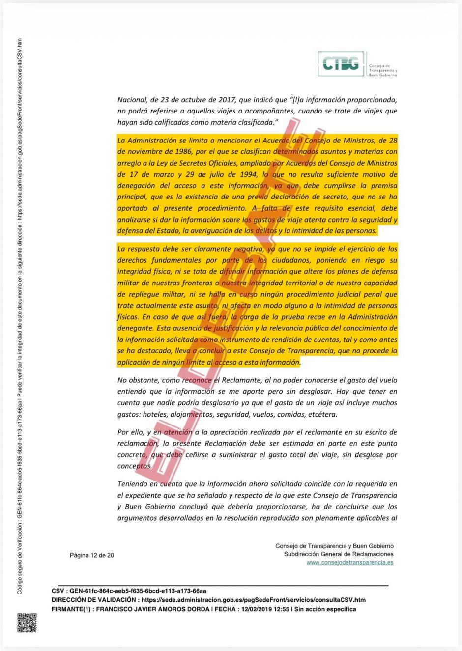 Extracto de la resolución 652/2018, del 12 de febrero de 2019