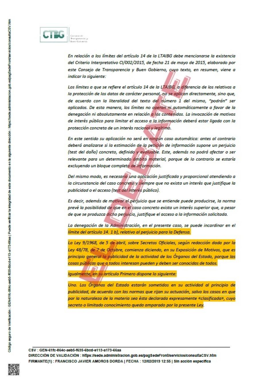 Extracto de la resolución 652/2018, del 12 de febrero de 2019