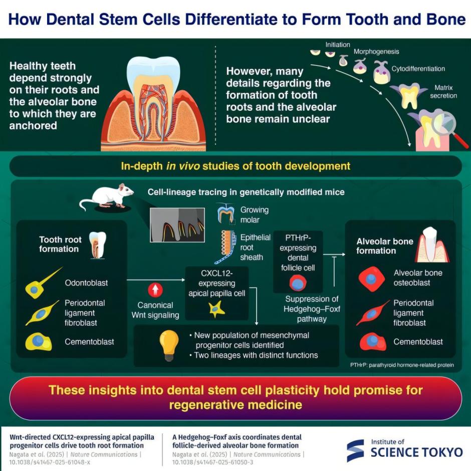 Mediante la visualización y el seguimiento del desarrollo dental en ratones modificados genéticamente, los investigadores identificaron una población de células progenitoras mesenquimales previamente desconocida y descubrieron un nuevo mecanismo para la formación de hueso radicular y alveolar