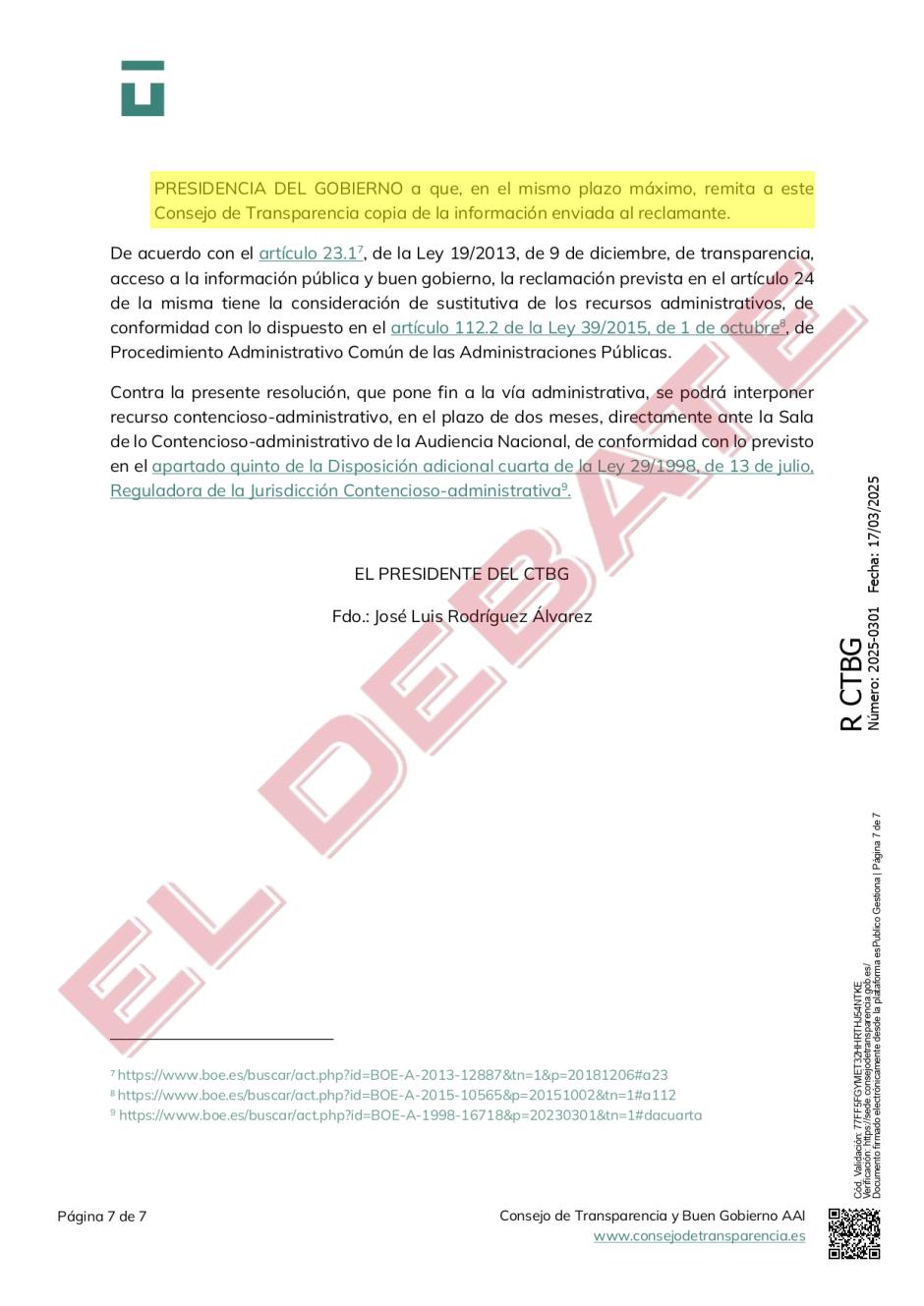 Resolución estimatoria del CTBG del 17 de marzo de 2025 sobre la dana y la gestión del Gobierno en materia de Seguridad Nacional