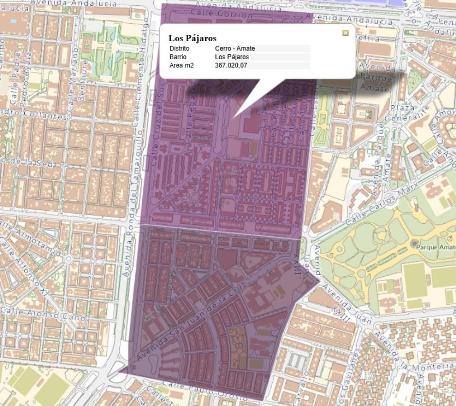 En morado, barrios de Los Pajaritos y, al sur, Amate