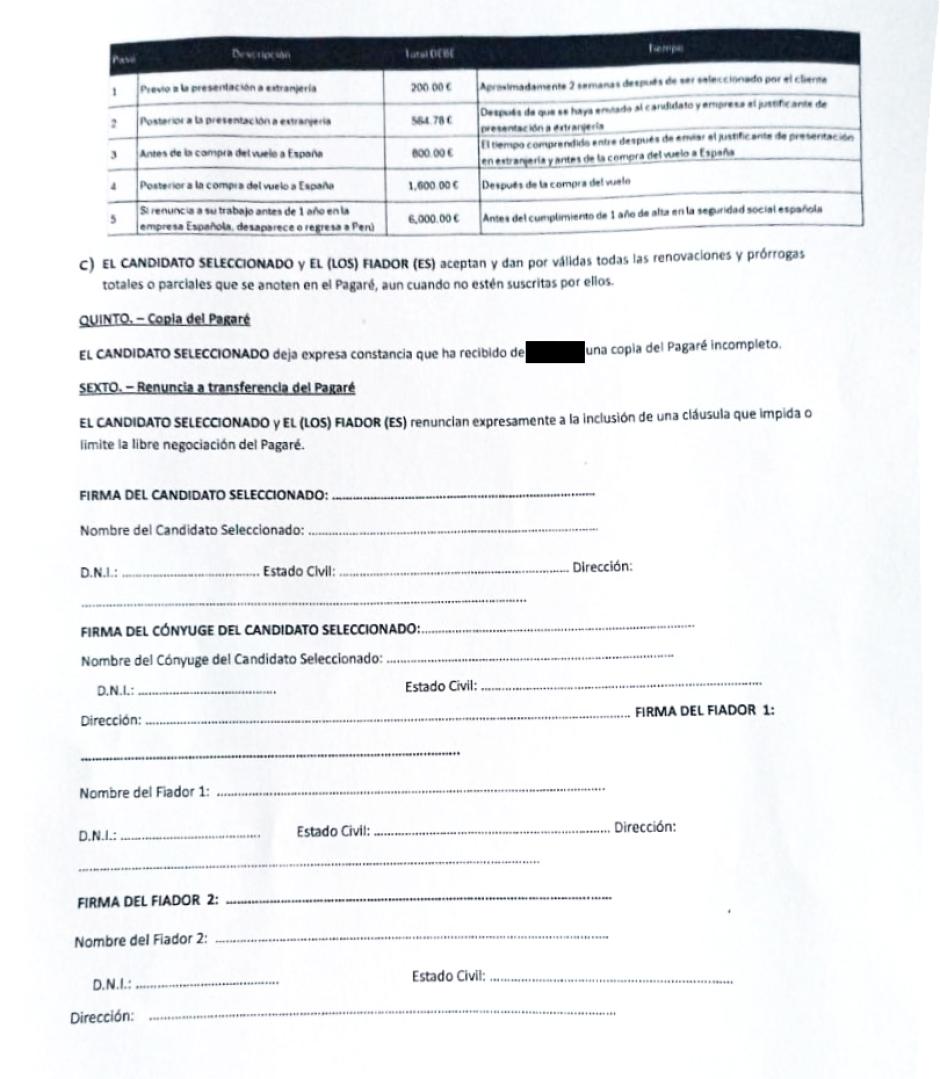 Segunda página del contrato