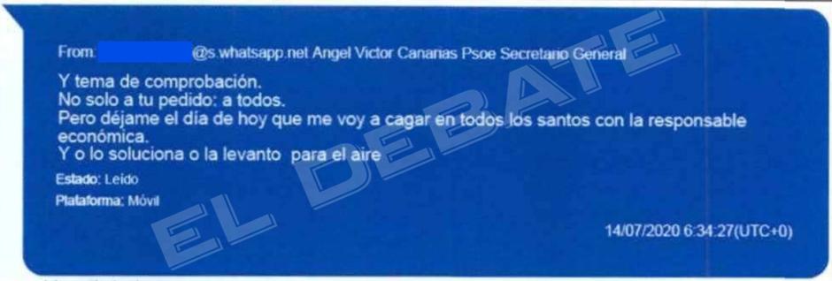 El enfado de Torres porque la jefa de Compras de Canarias se negó a autorizar los pagos a la empresa de la trama: «Me voy a cagar»