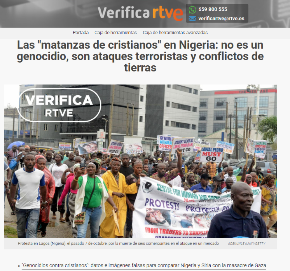 Noticia de RTVE negando el genocidio en Nigeria
