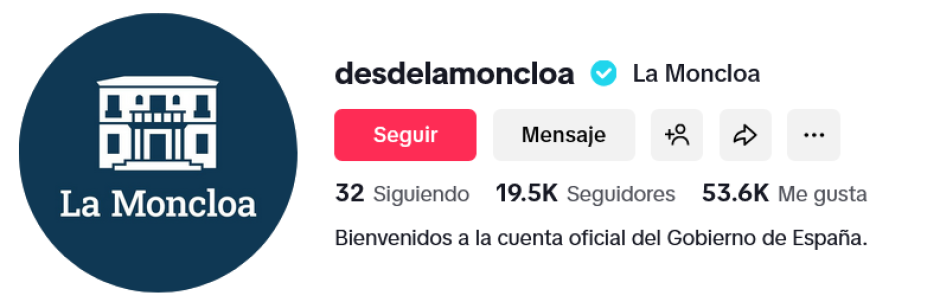 Cuenta oficial del La Moncloa en TikTok