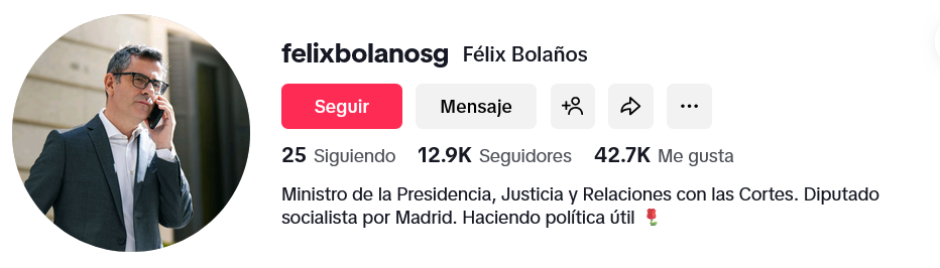 Cuenta oficial de Félix Bolaños en TikTok